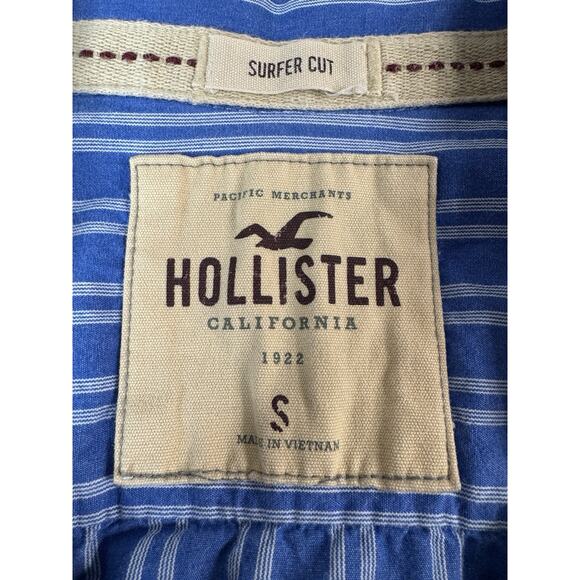 Hollister Men’s Surfer Cut Long Sleeve Striped Shirt S Button Front Y2K Beachy - Picture 2 of 10